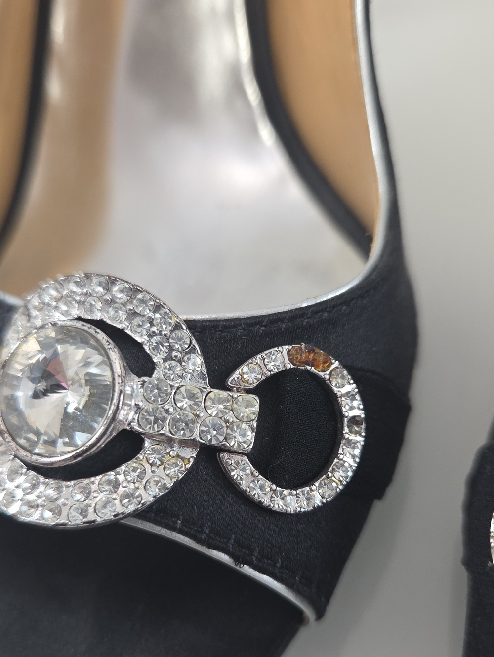 Badgley Mischka Black Embellished Slingback Peep-Toe Heels - Picture 7 of 13